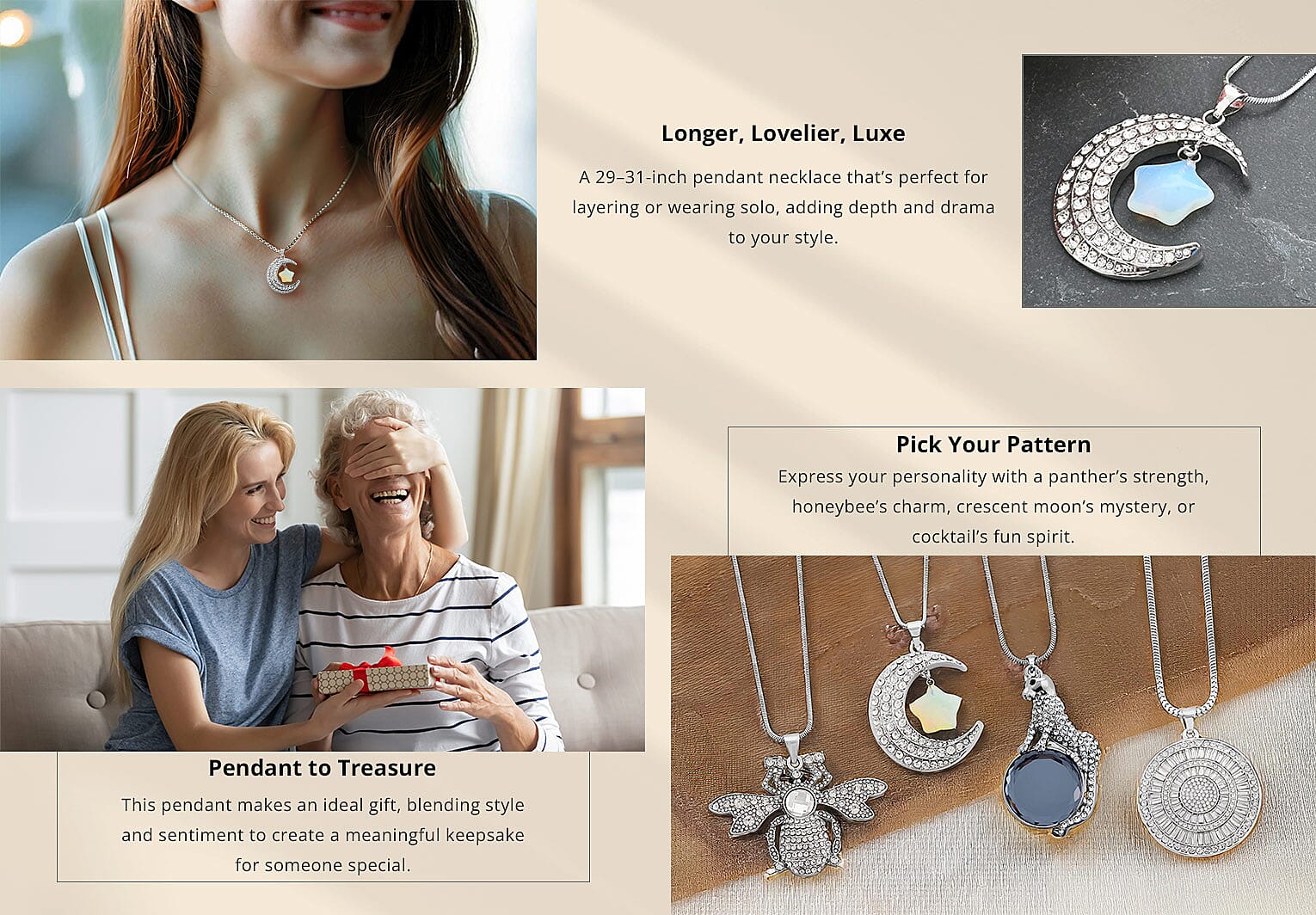 Pendant Necklace inches in Silvertone Banner