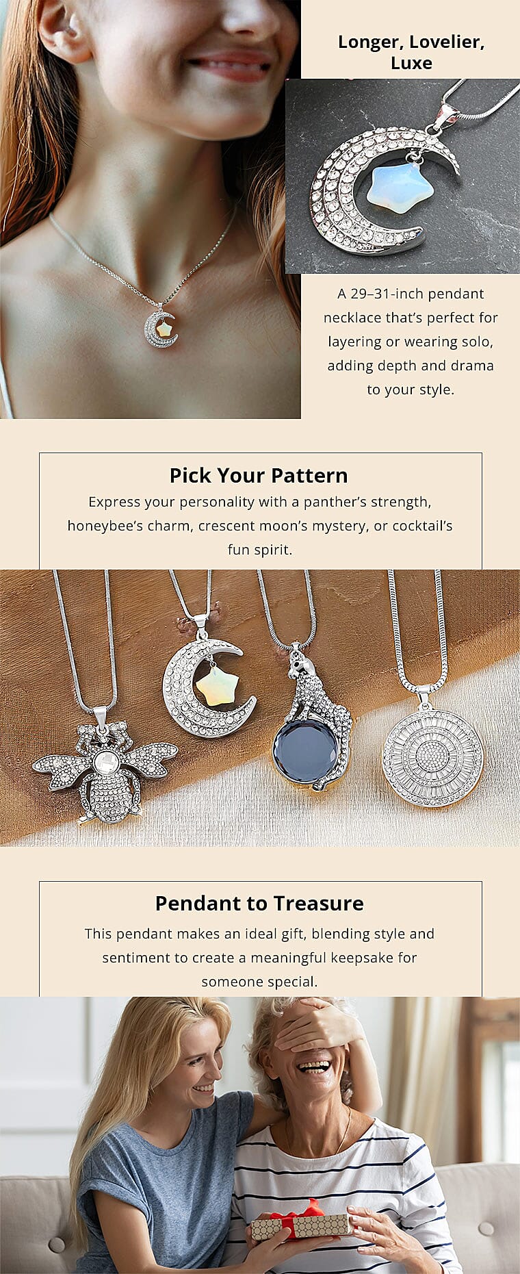 Pendant Necklace inches in Silvertone Banner