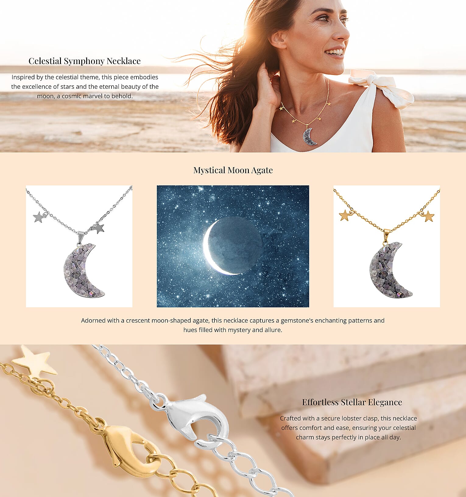 Agate Charm Pendant Necklace in Silvertone Banner