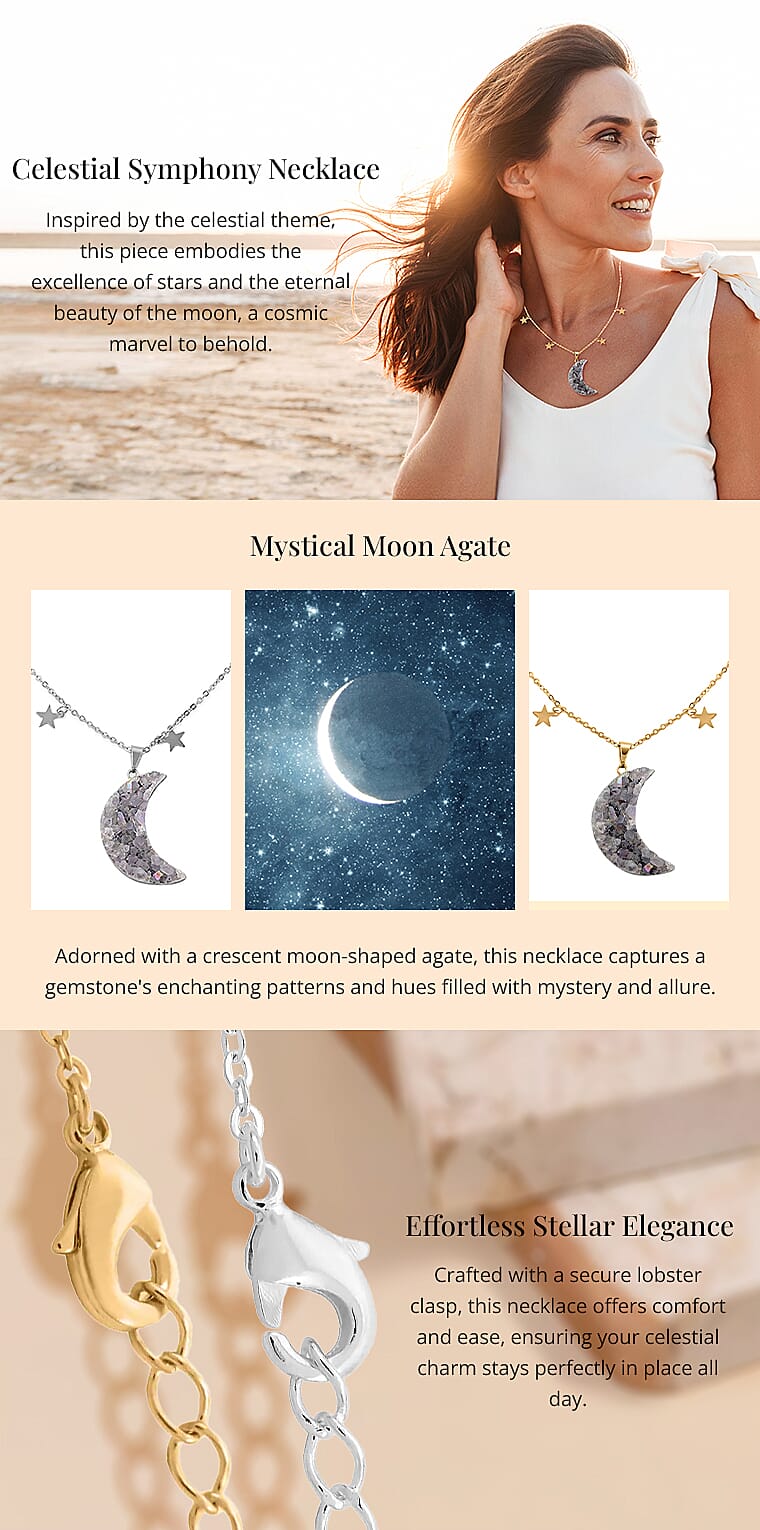 Agate Charm Pendant Necklace in SilvertoneBanner