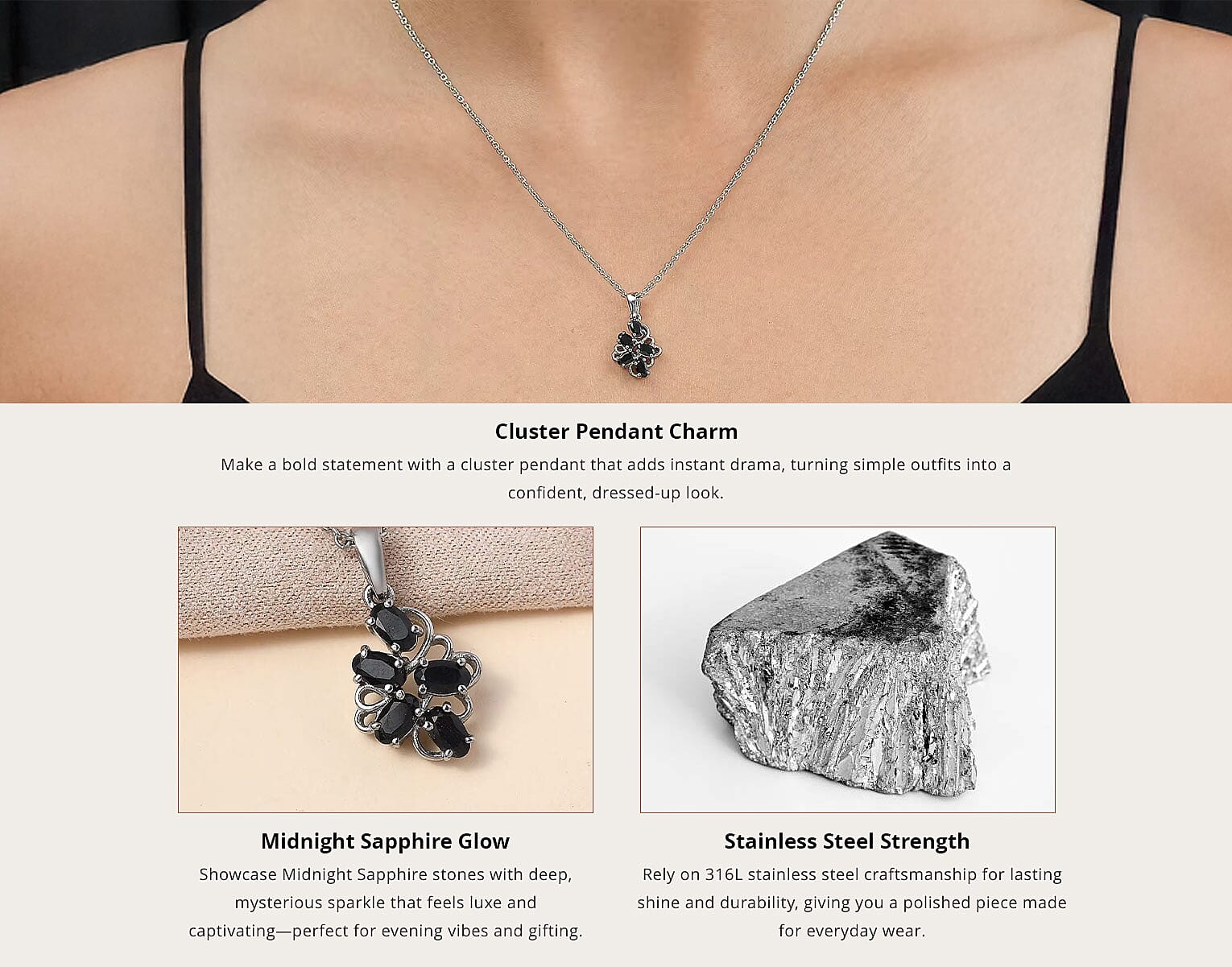 Midnight Sapphire 1.50 ctw Pendant Necklace 20 Inches in Stainless Steel Banner
