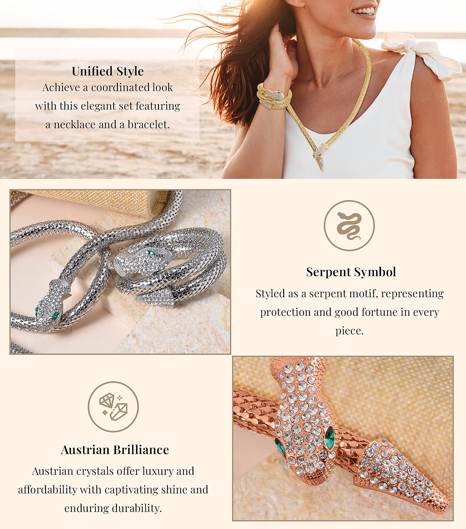 White Austrian Crystal Snake Bracelet Banner