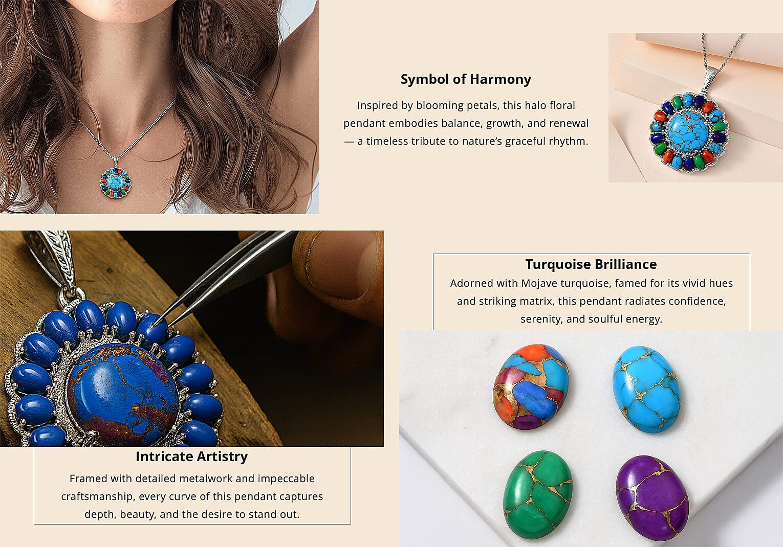 Karis Mojave Blue Turquoise, Mojave Multi Turquoise 38.00 ctw Halo Pendant in Platinum Bond with Stainless Steel Necklace 20 Inches Banner