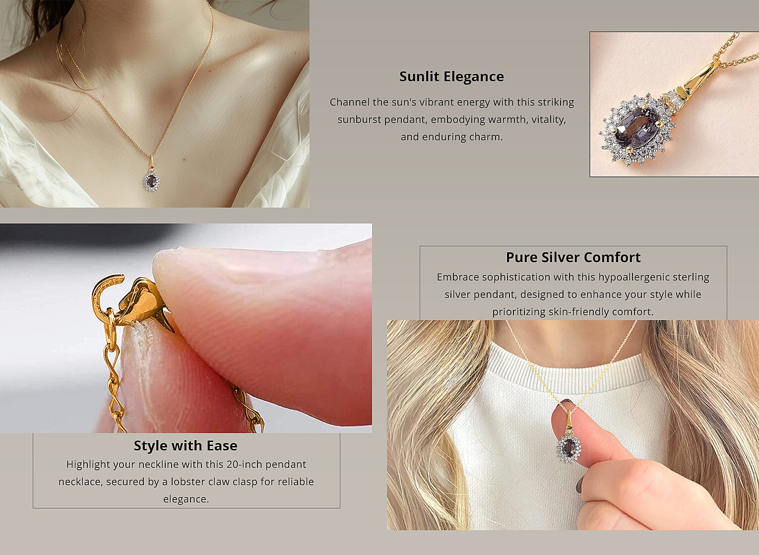 Tanzanian Platinum Spinel and Moissanite 1.15 ctw Sunburst Pendant Necklace Banner