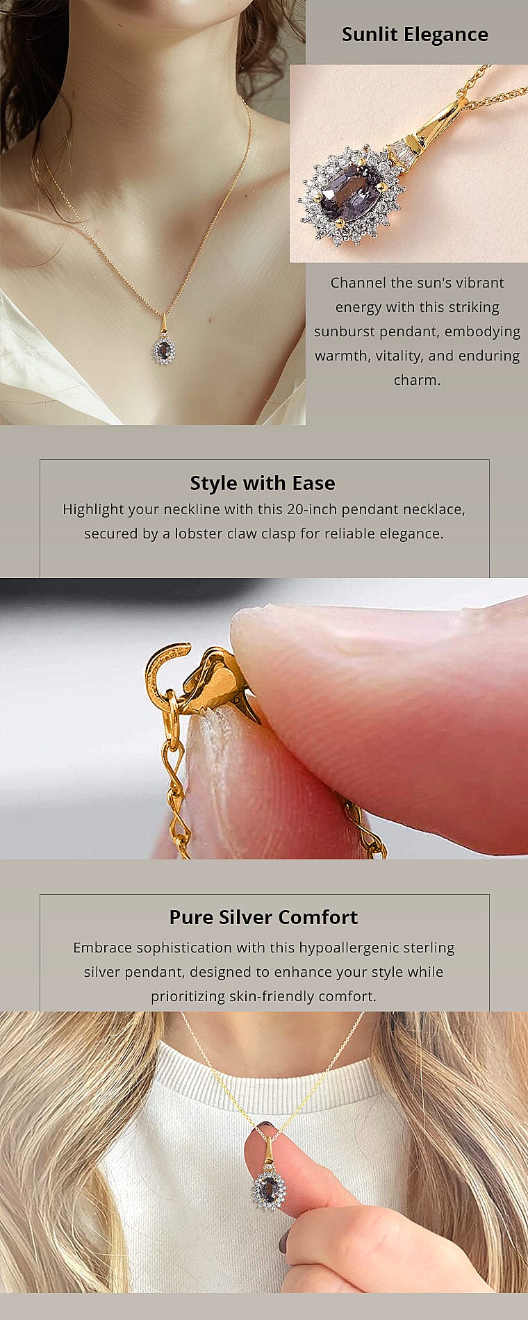 Tanzanian Platinum Spinel and Moissanite 1.15 ctw Sunburst Pendant Necklace Banner