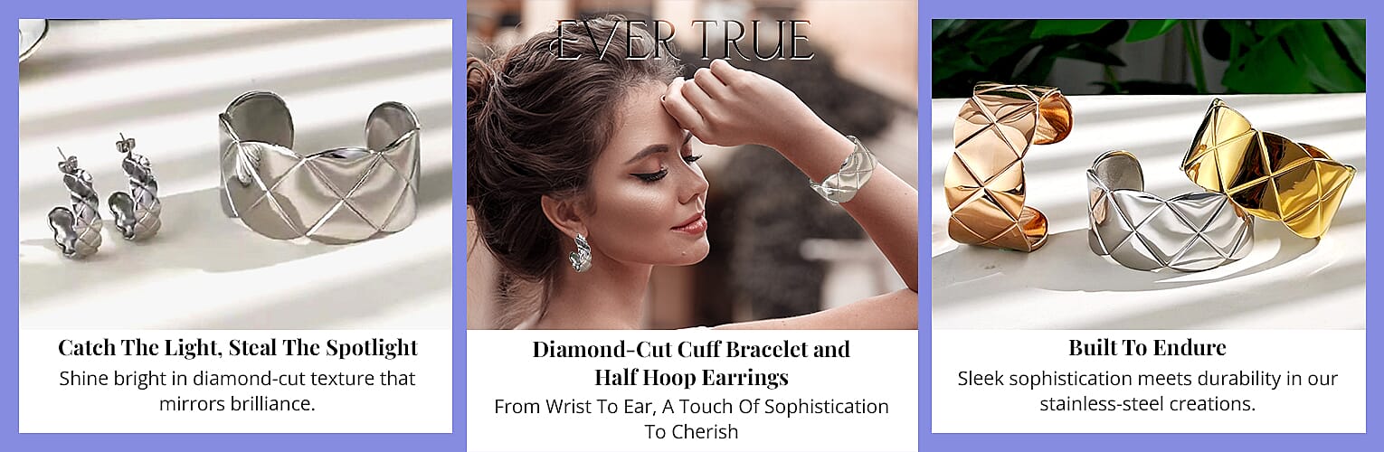 Ever True Diamond-Cut Cuff Bracelet and Half Hoop Earrings Banner