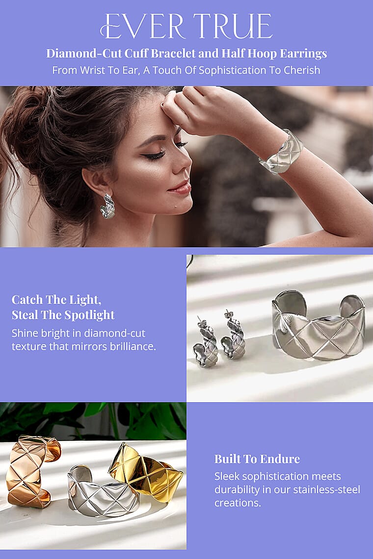 Ever True Diamond-Cut Cuff Bracelet and Half Hoop Earrings Banner