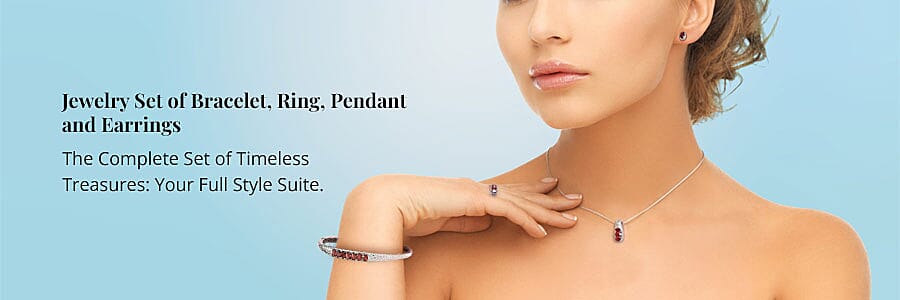 Jewelry Set of Bracelet, Ring, Pendant and Earrings Banner