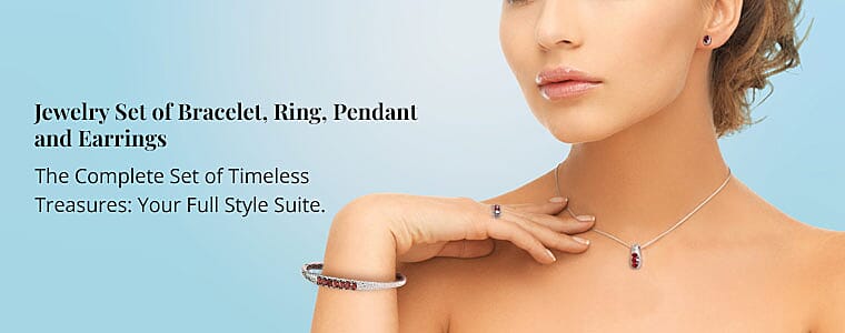 Jewelry Set of Bracelet, Ring, Pendant and Earrings Banner