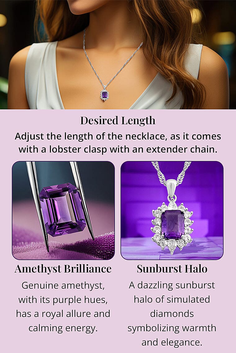 Amethyst and Simulated Diamond Pendant Necklace Banner