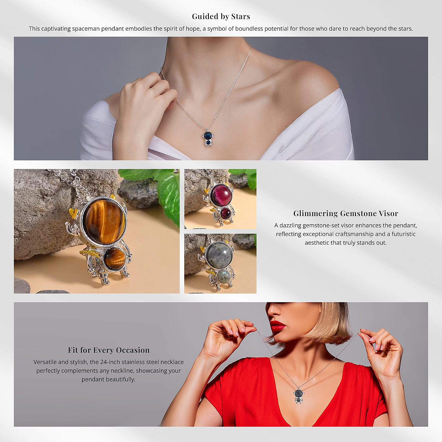 Spaceman Pendant in Dualtone with Stainless Steel Chain Banner