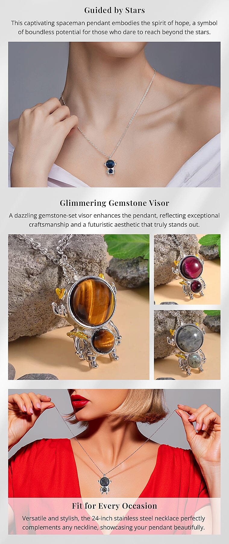 Spaceman Pendant in Dualtone with Stainless Steel Chain Banner