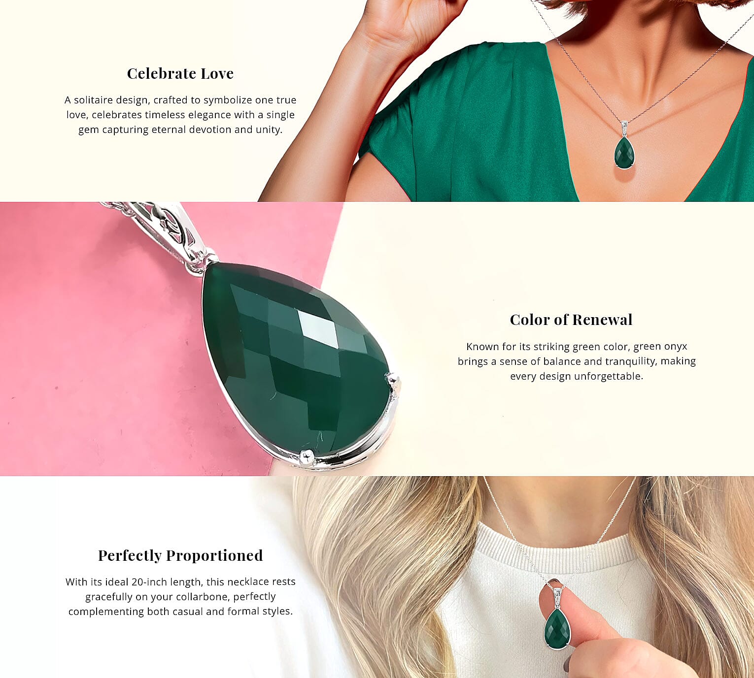 Karis Green Onyx 10.00 ctw Solitaire Pendant in Platinum Bond with Stainless Steel Necklace Banner