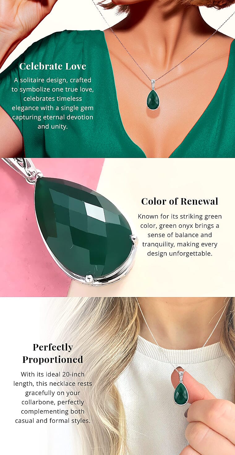 Karis Green Onyx 10.00 ctw Solitaire Pendant in Platinum Bond with Stainless Steel Necklace Banner