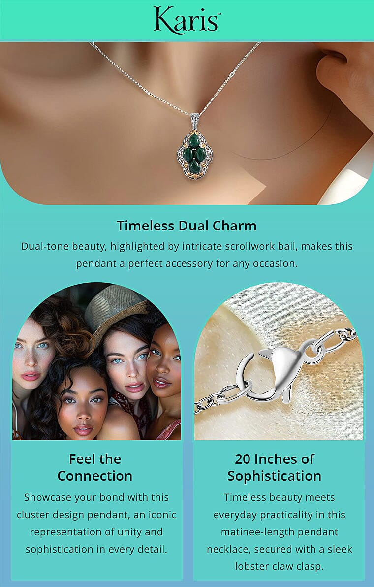 Karis African Malachite 6.40 ctw Solitaire Pendant in 18K YG Plated and Platinum Bond and Stainless Steel Necklace Banner