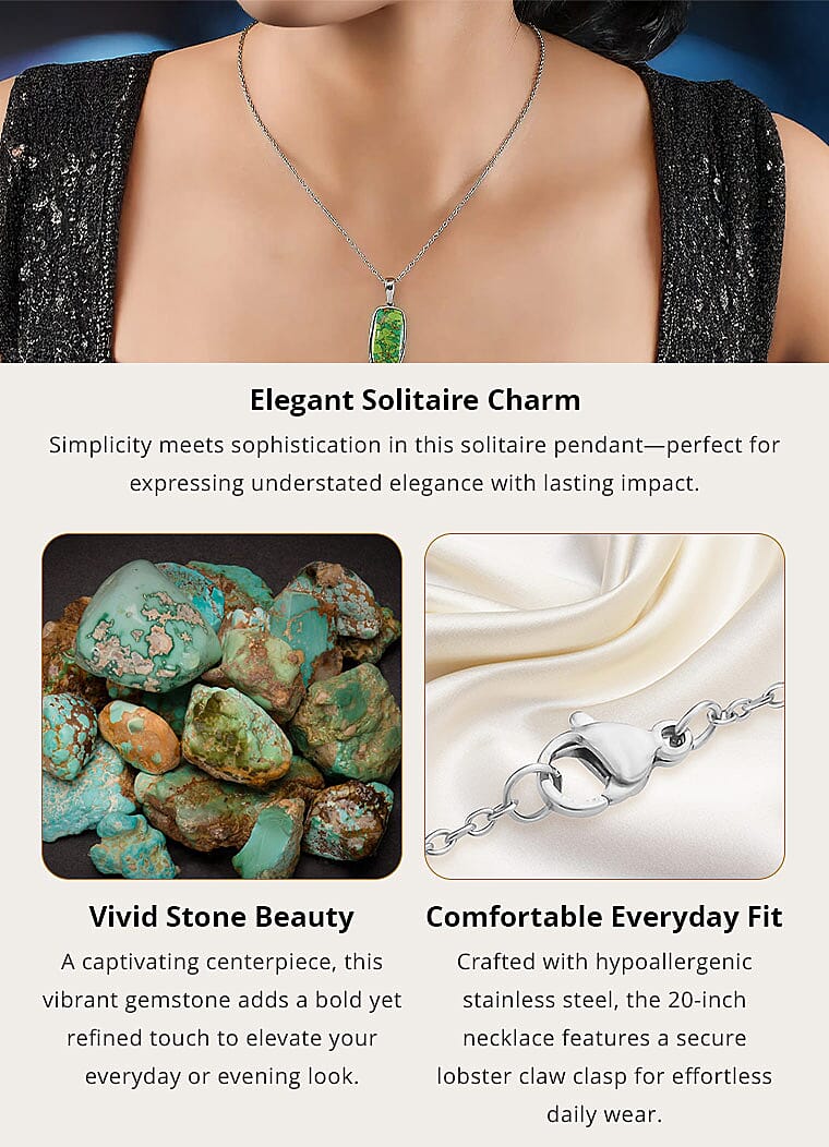 Mojave Green Turquoise Solitaire Pendant Necklace 20 Inches in Stainless Steel 18.15 ctw Banner