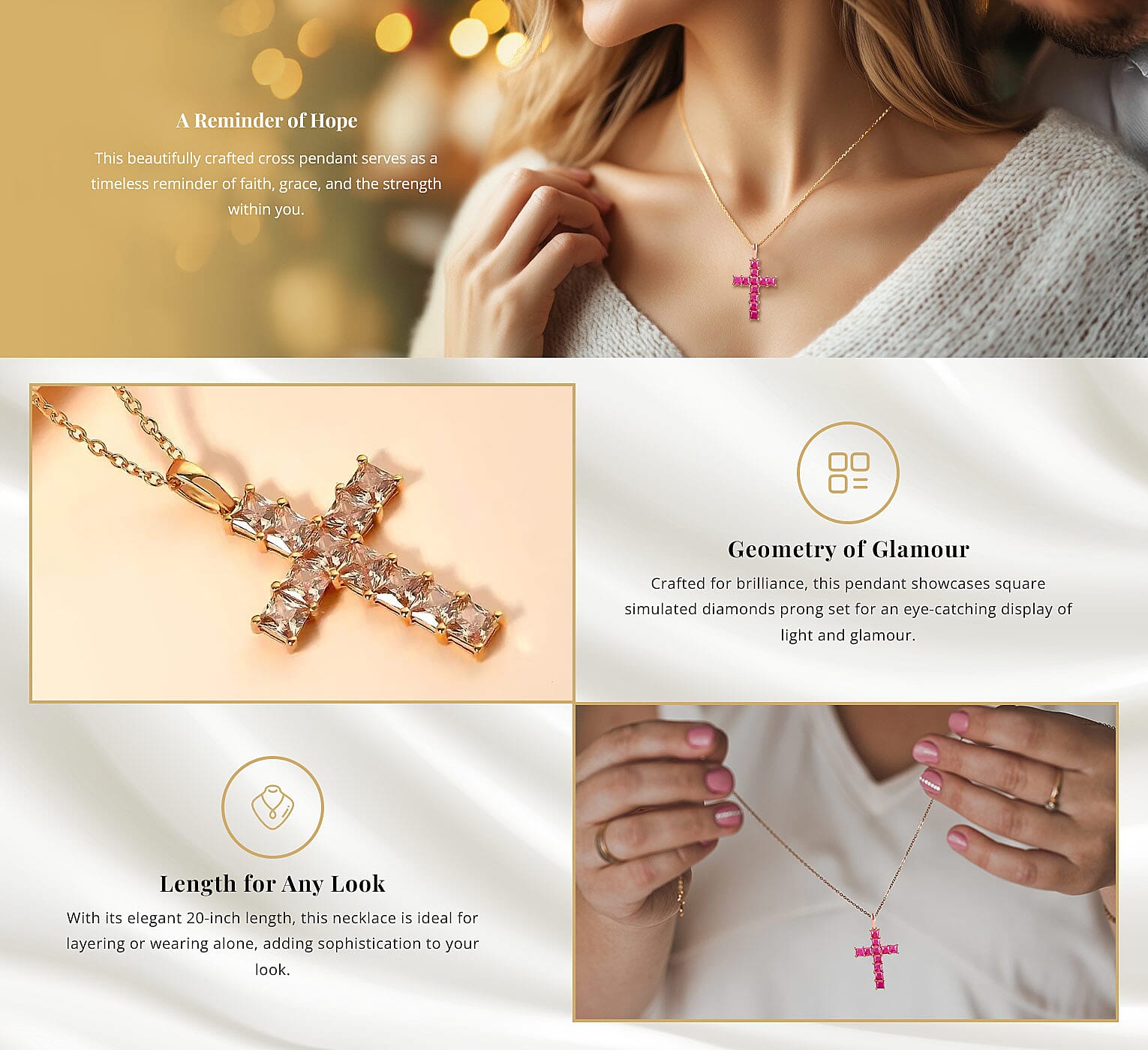 Simulated Diamond Cross Pendant in Stainless Steel Banner