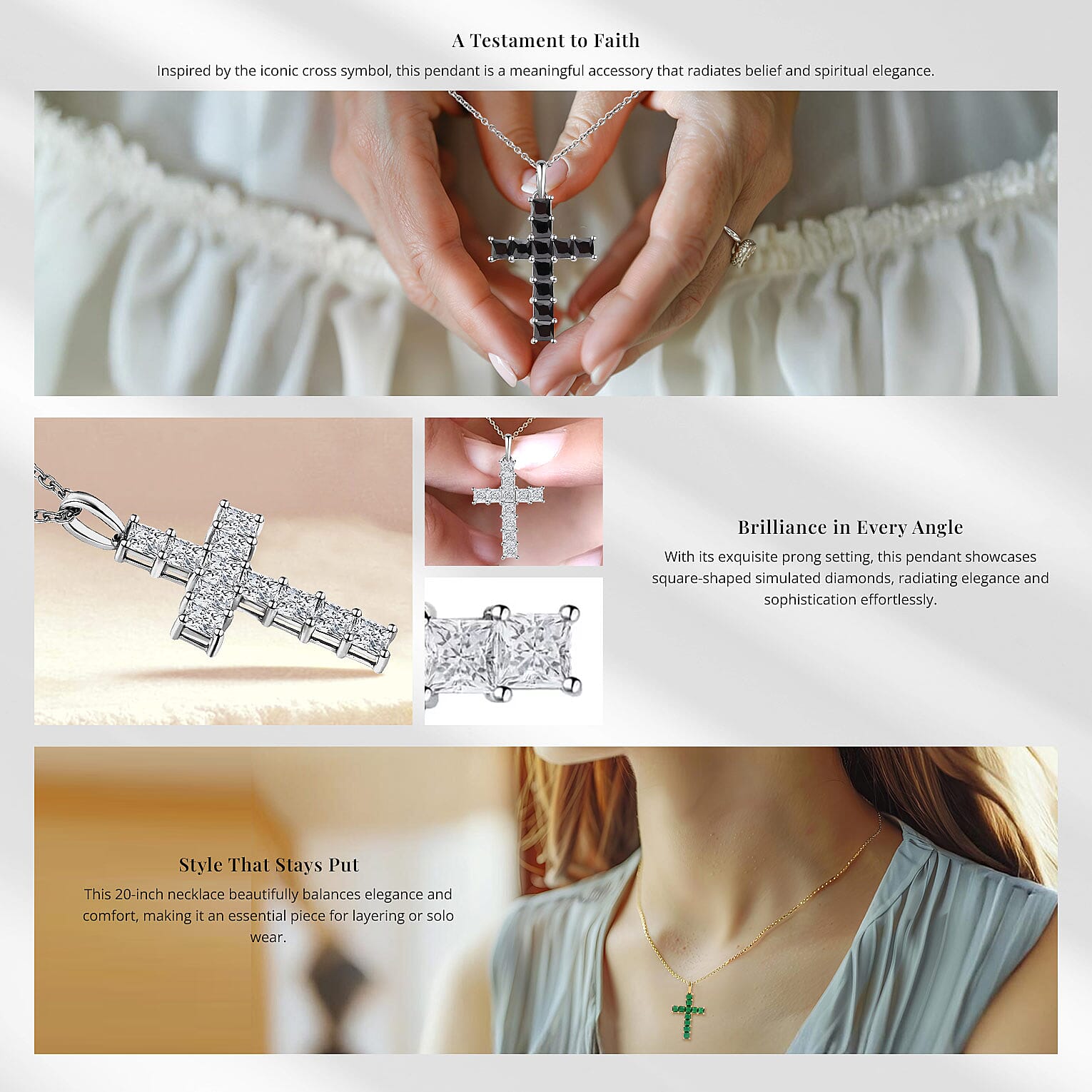 Simulated Diamond Cross Pendant Necklace in Sterling Silver Banner