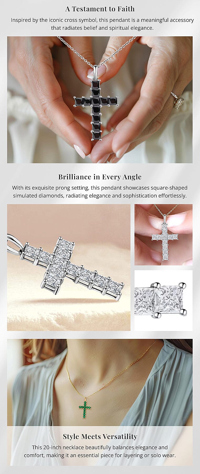 Simulated Diamond Cross Pendant Necklace in Sterling Silver Banner