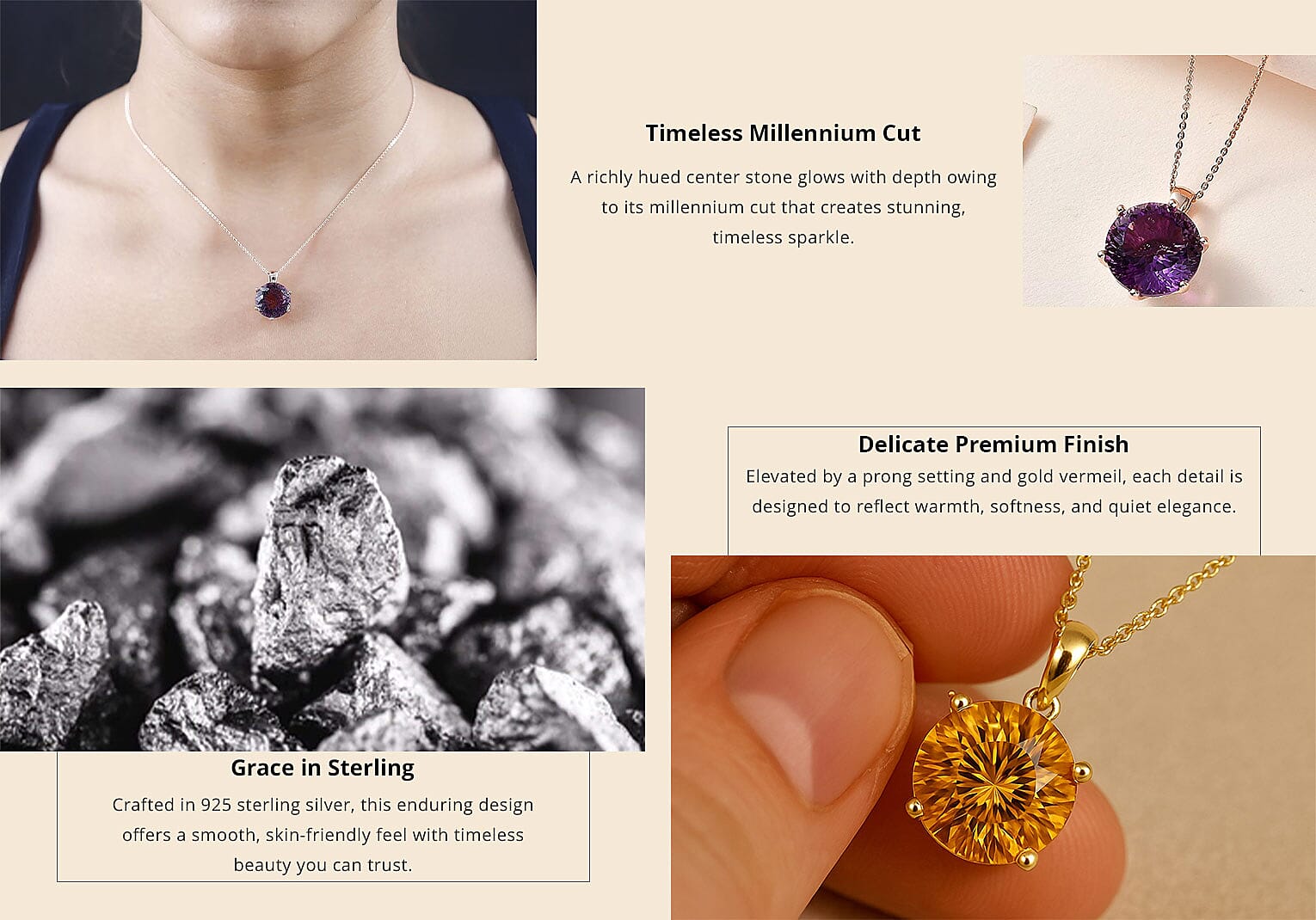 Millennium Cut African Amethyst and White Zircon 11.35 ctw Pendant Necklace Banner