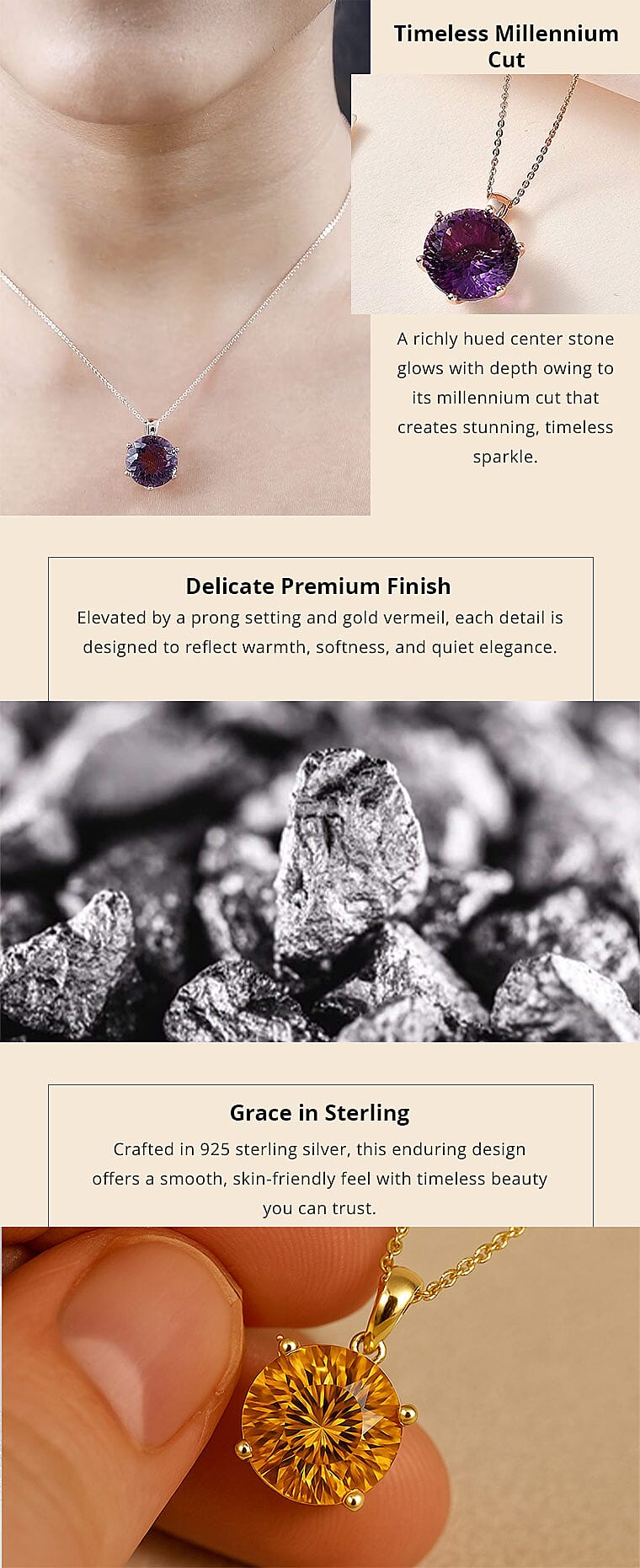 Millennium Cut African Amethyst and White Zircon 11.35 ctw Pendant Necklace Banner