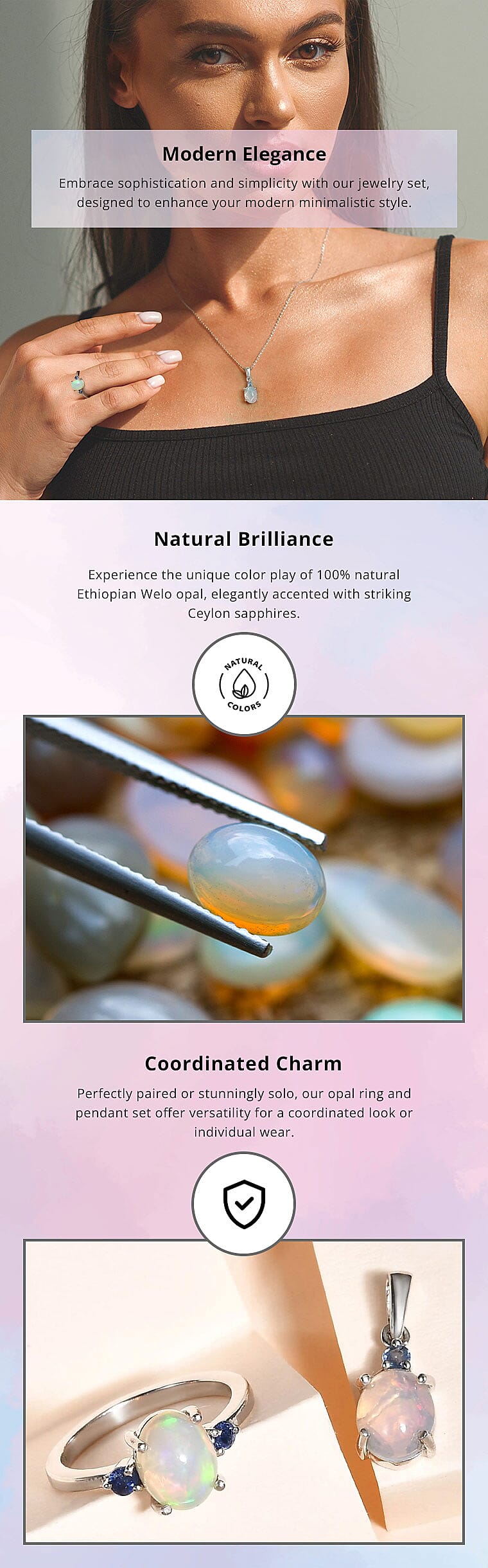 Ethiopian Welo Opal, Ceylon Sapphire Ring and Pendant in Platinum Over Sterling Silver Banner