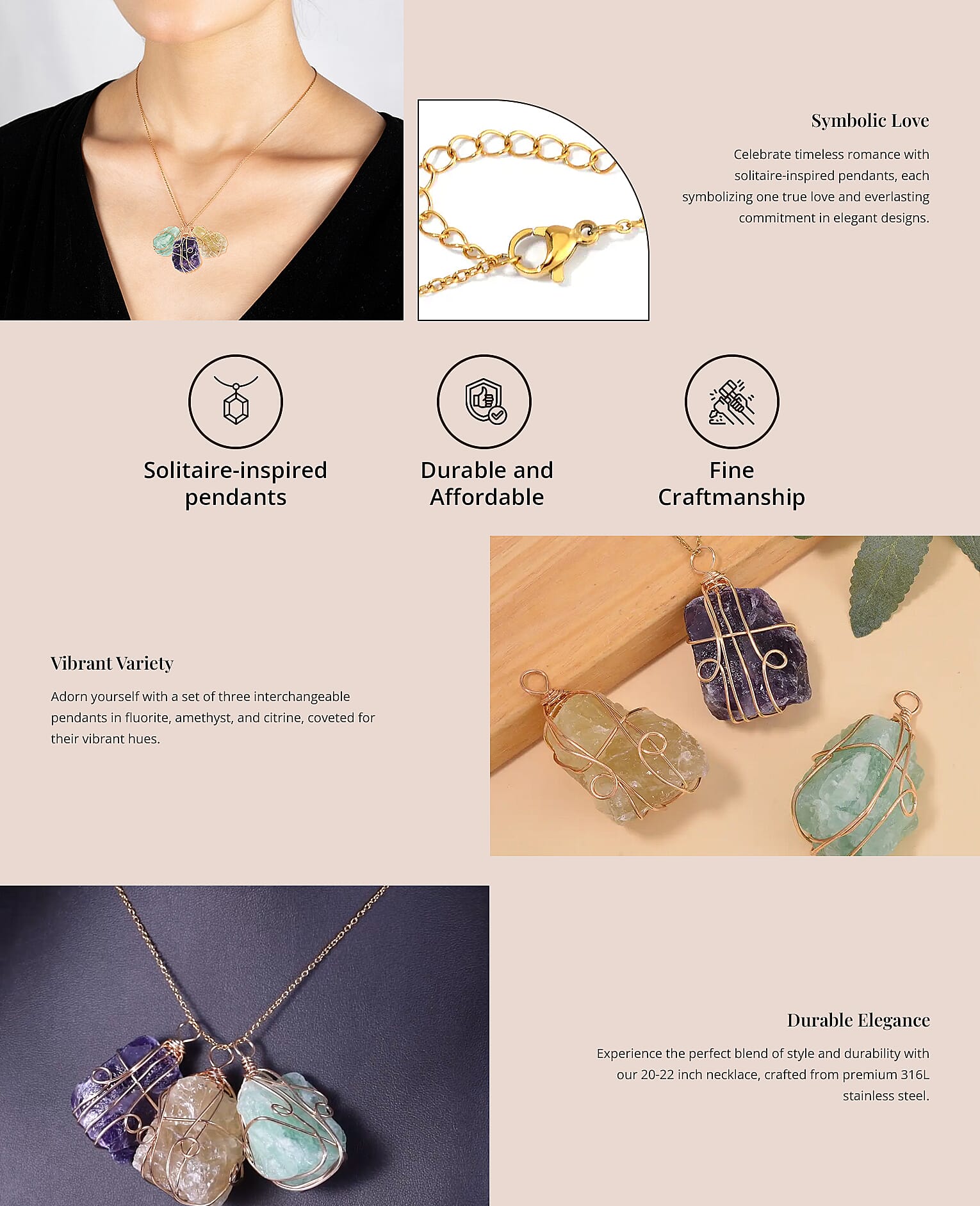 Fluorite, Amethyst and Citrine 294.00 ctw Pendant in Goldtone with ION Plated Yellow Gold Stainless Steel Necklace 20-22 Inches Banner