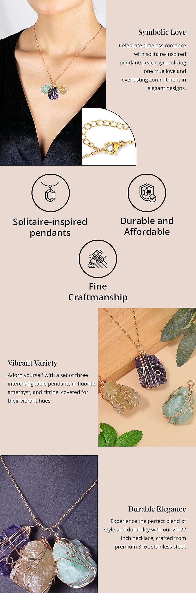 Fluorite, Amethyst and Citrine 294.00 ctw Pendant in Goldtone with ION Plated Yellow Gold Stainless Steel Necklace 20-22 InchesBanner