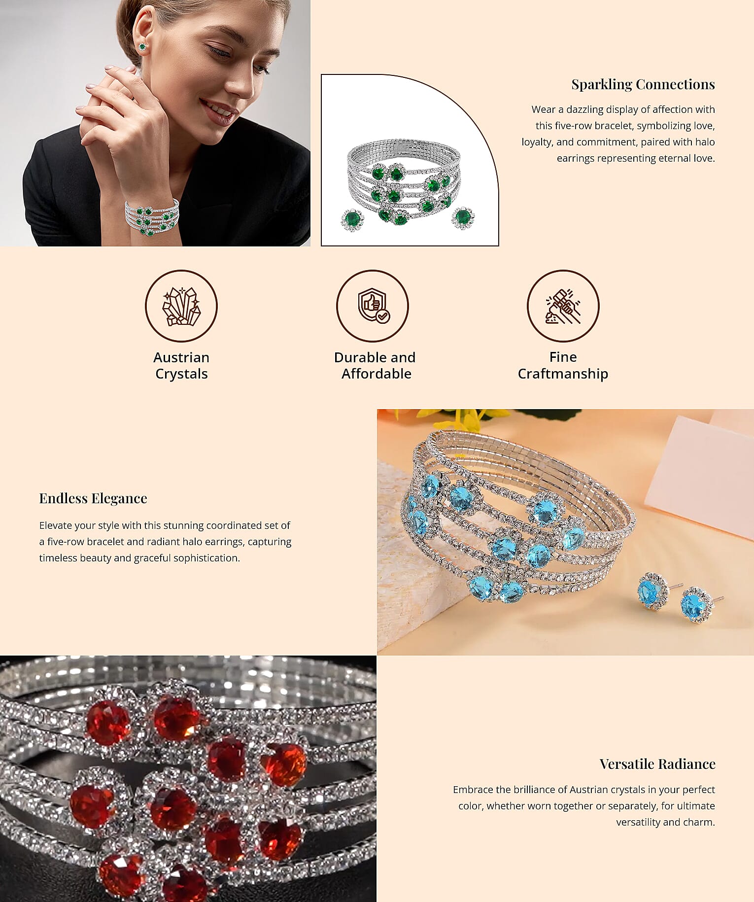 Crystal Bangle Bracelet and Earrings in Silvertone Banner