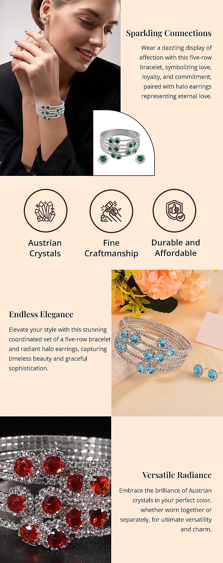 Crystal Bangle Bracelet and Earrings in SilvertoneBanner