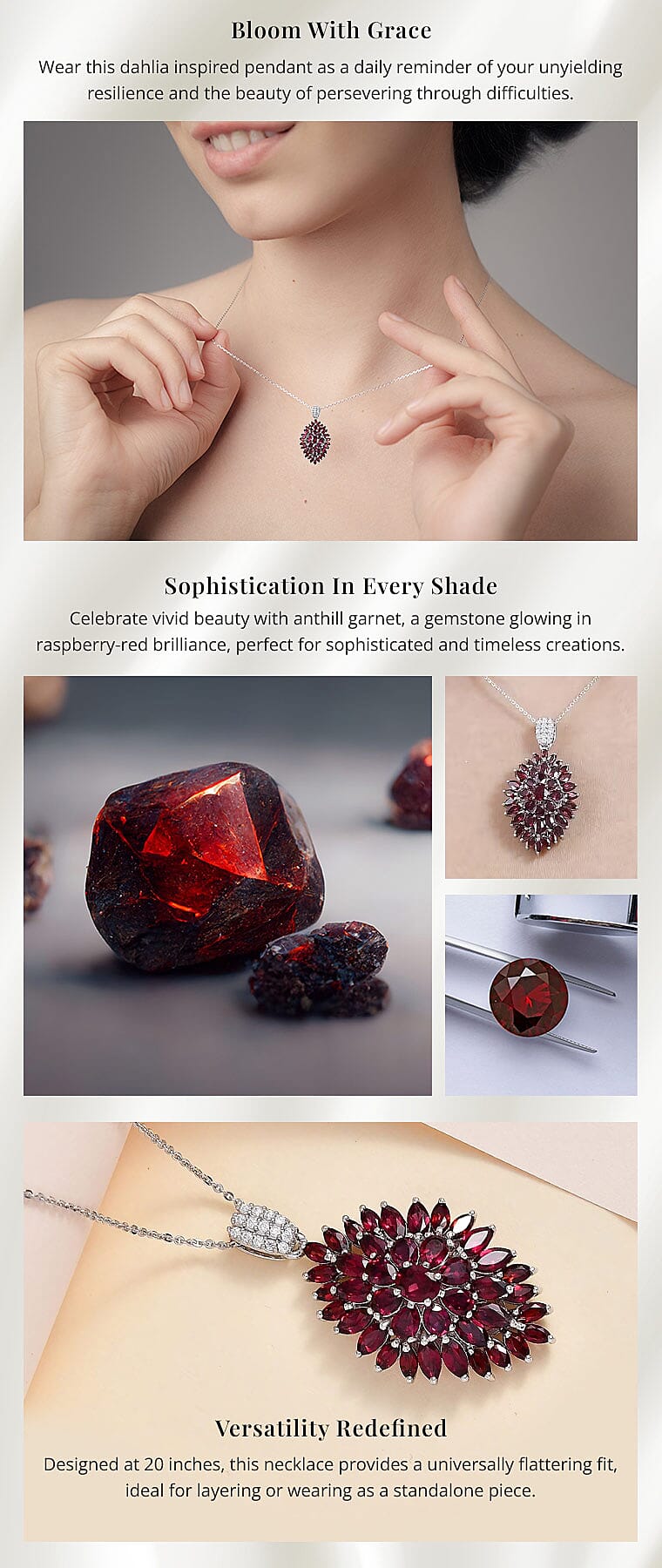 Anthill Garnet Floral Spray Pendant Necklace in Platinum Over Sterling Silver Banner