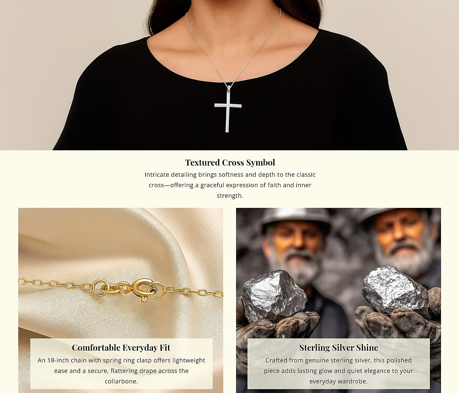 Sterling Silver Cross Pendant Necklace 18 Inches 3.55 Grams Banner