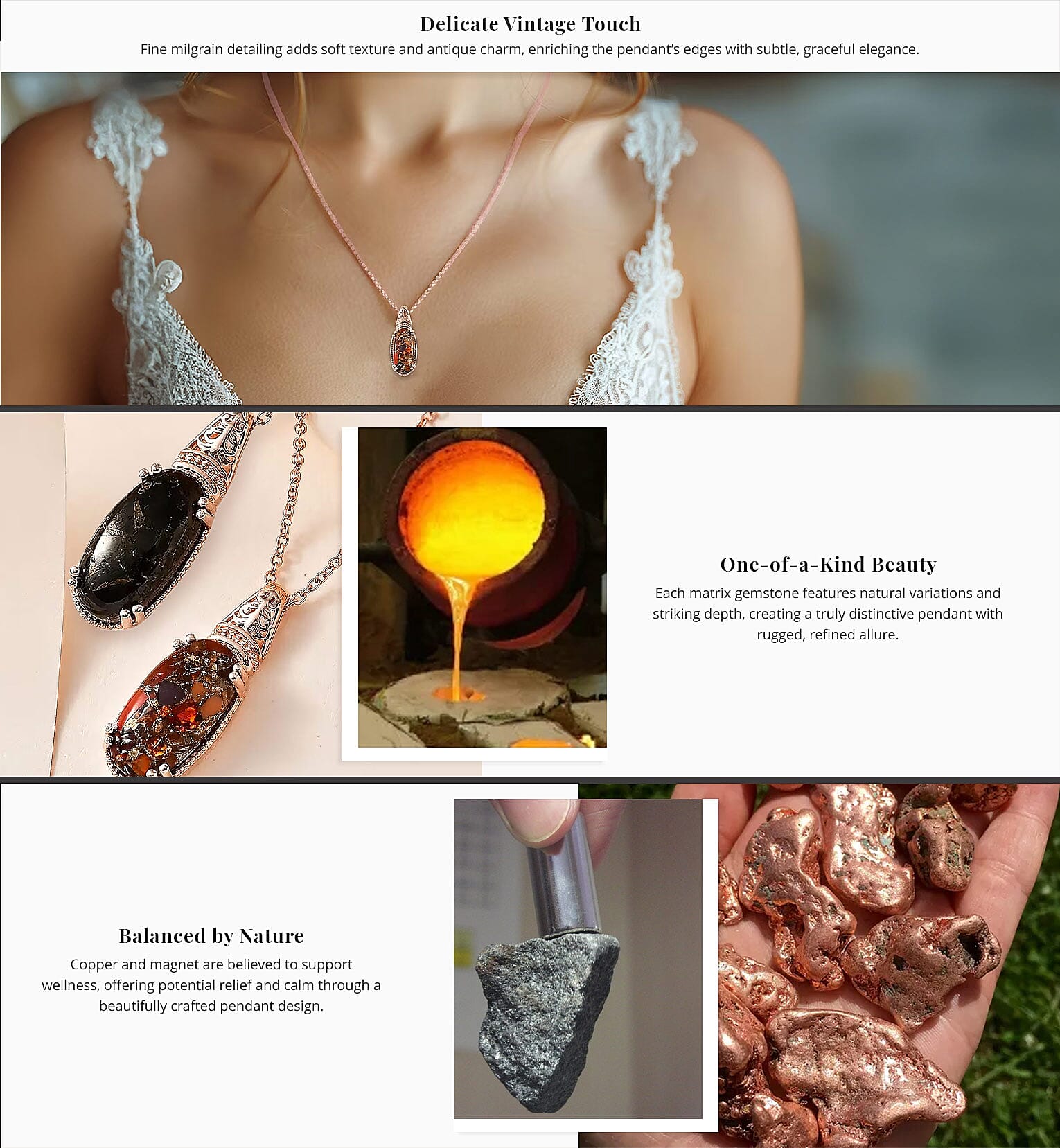 Matrix Silver Shungite 7.20 ctw Pendant in 14K Rose Gold Over Copper with Magnet and Stainless Steel Necklace 20 Inches Banner