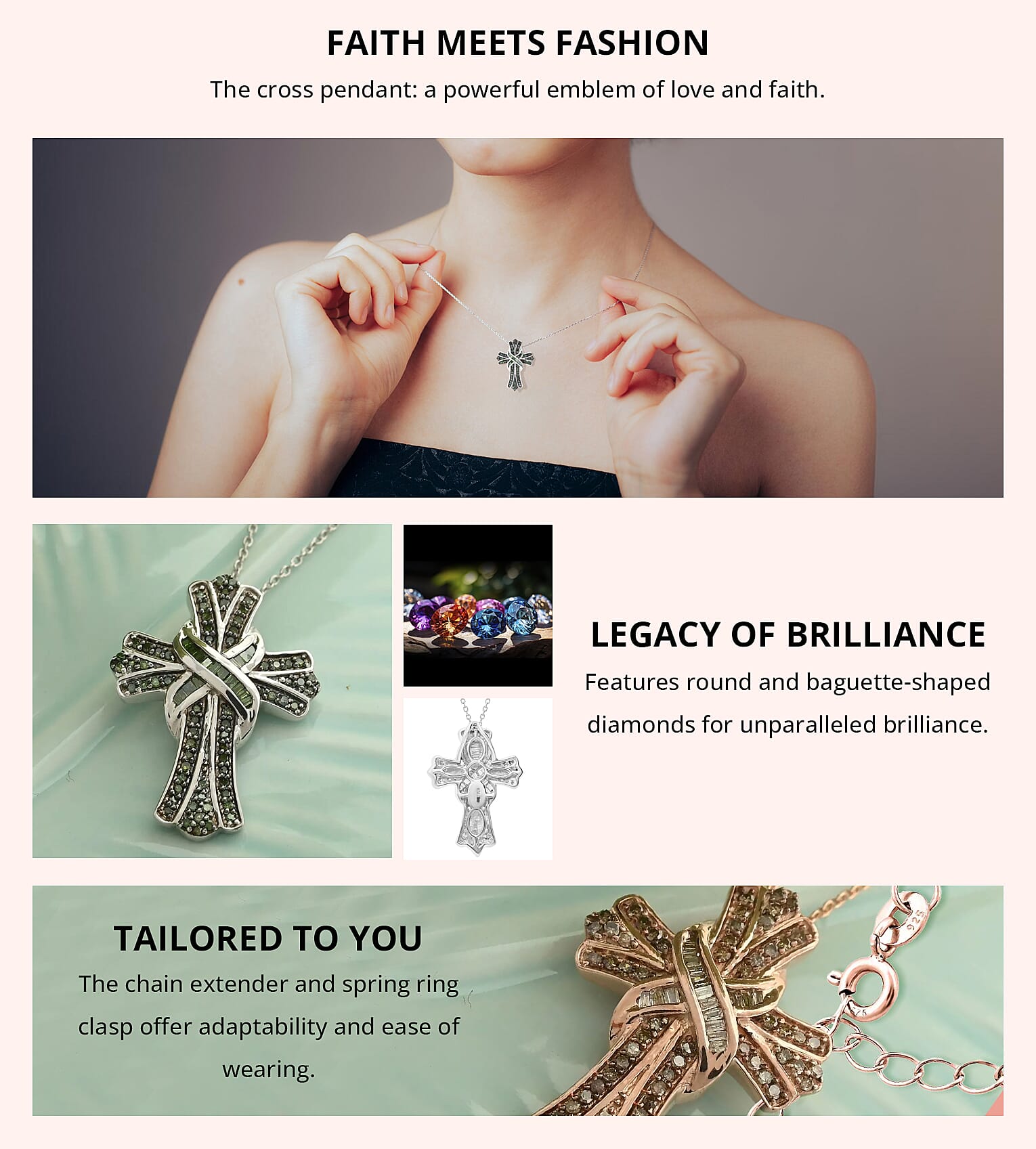 Diamond Cross Pendant Necklace 18-20 Inches in Platinum Over Sterling Silver Banner