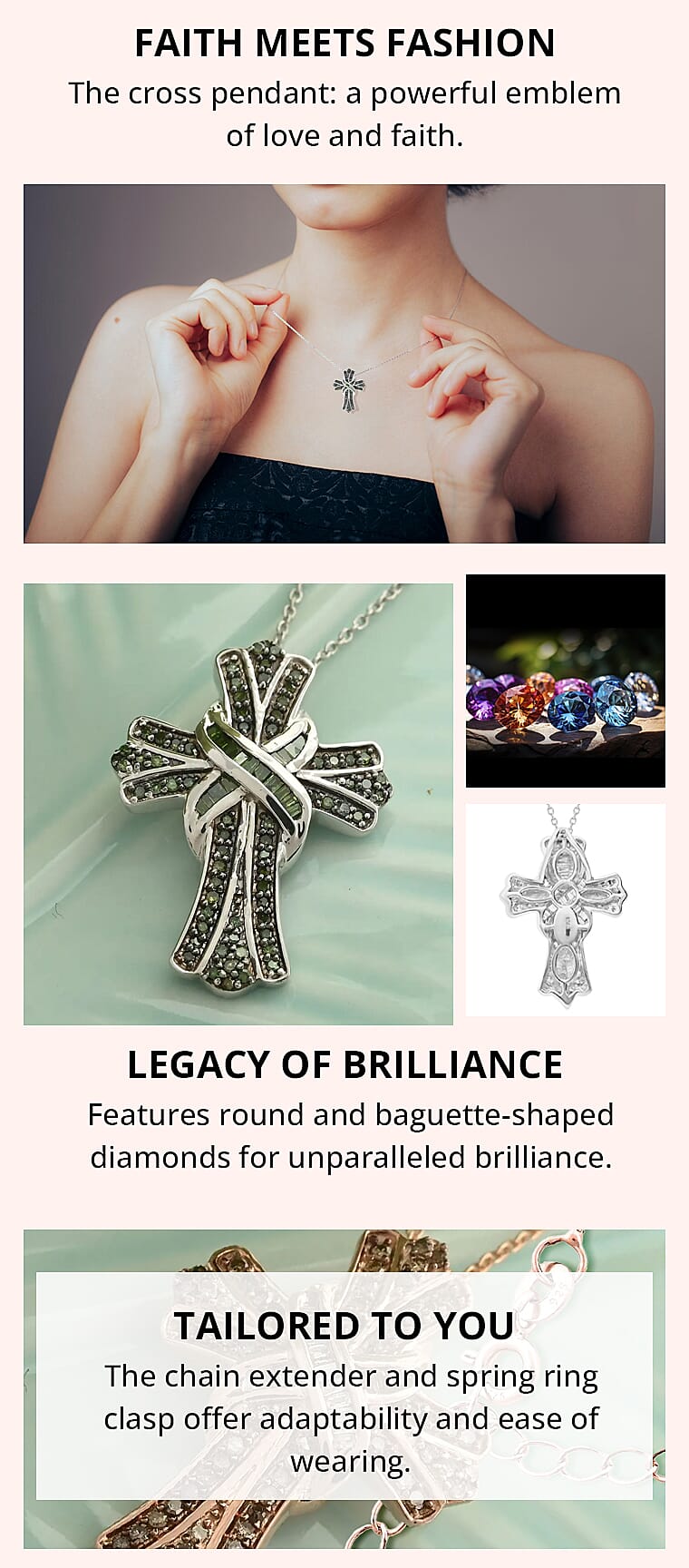 Diamond Cross Pendant Necklace 18-20 Inches in Platinum Over Sterling SilverBanner