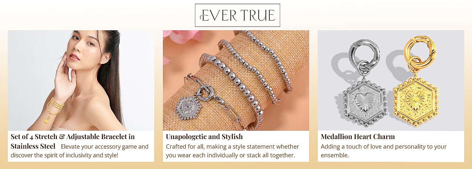 Ever True Set of 4 Stretch & Adjustable Bracelet in Stainless Steel Banner