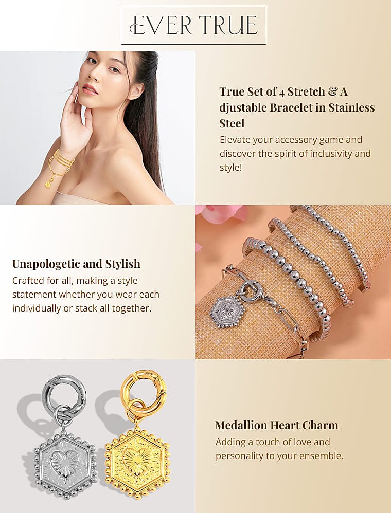 Ever True Set of 4 Stretch & Adjustable Bracelet in Stainless SteelBanner