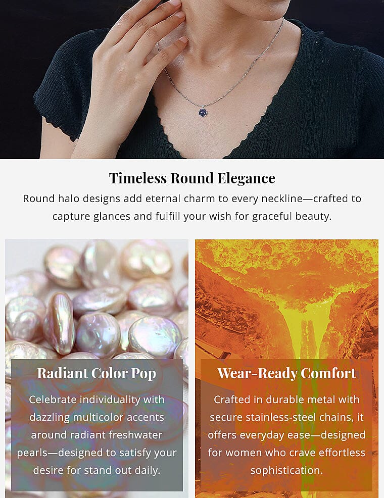 Peacock Freshwater Cultured Pearl and Simulated Multi Color Diamond Pendant in Silvertone with Stainless Steel Necklace 20 Inches Banner