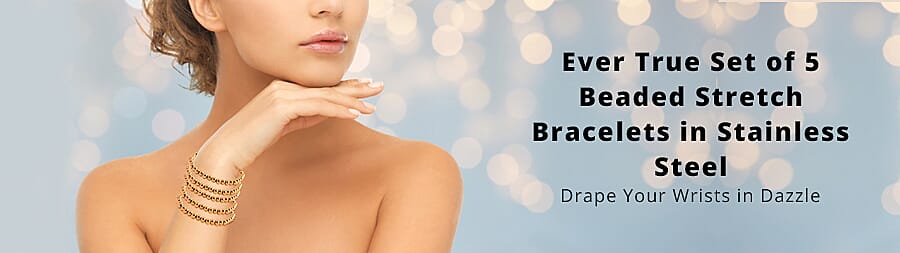 Ever True Set of 5 Beaded Stretch Bracelets in Stainless Steel Banner