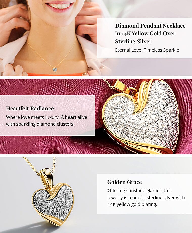 Diamond Pendant Necklace in 14K Yellow Gold Over Sterling Silver Banner