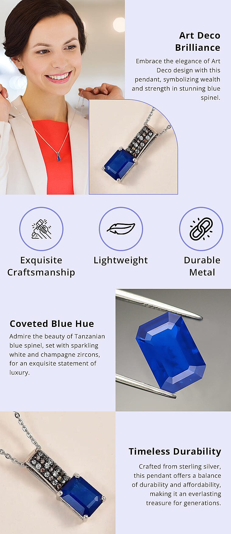 Tanzanian Blue Spinel, White and Champagne Zircon Pendant Necklace Banner