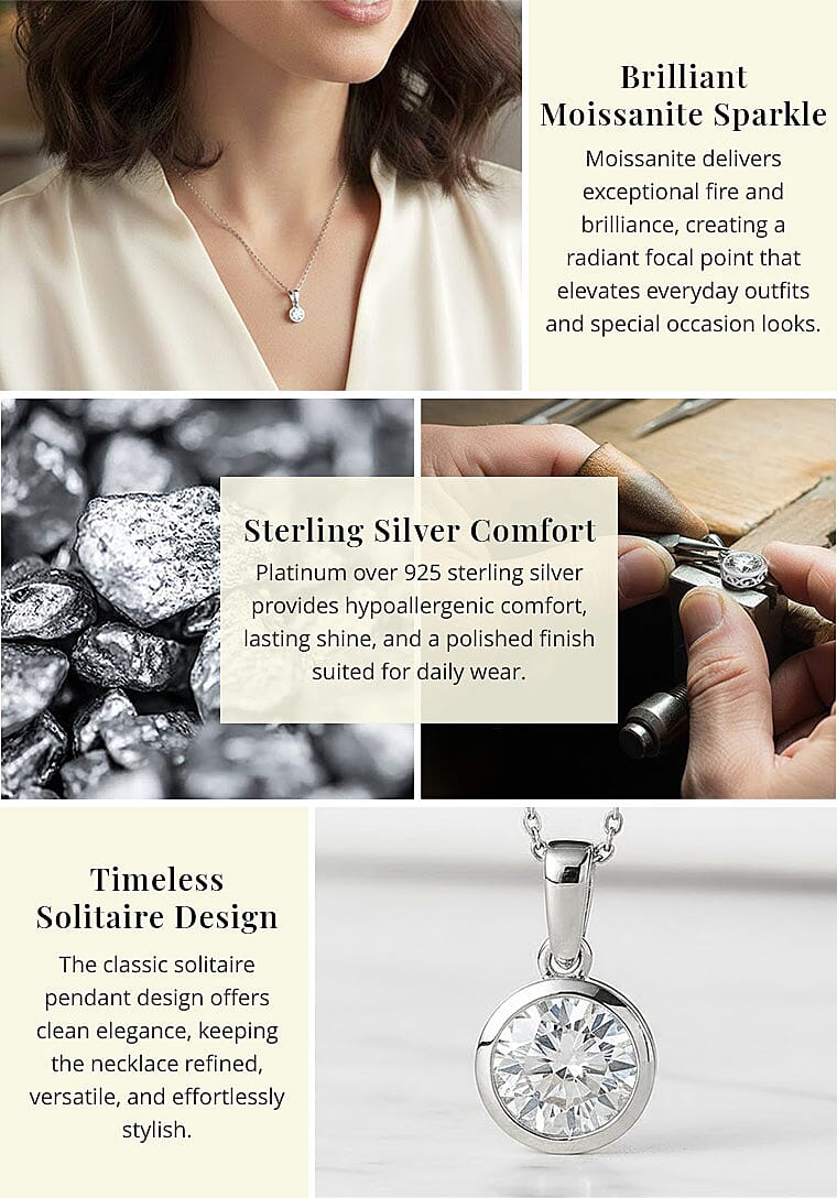 Moissanite 1.80 ctw Pendant Necklace 20 Inches in Platinum Over Sterling Silver Banner