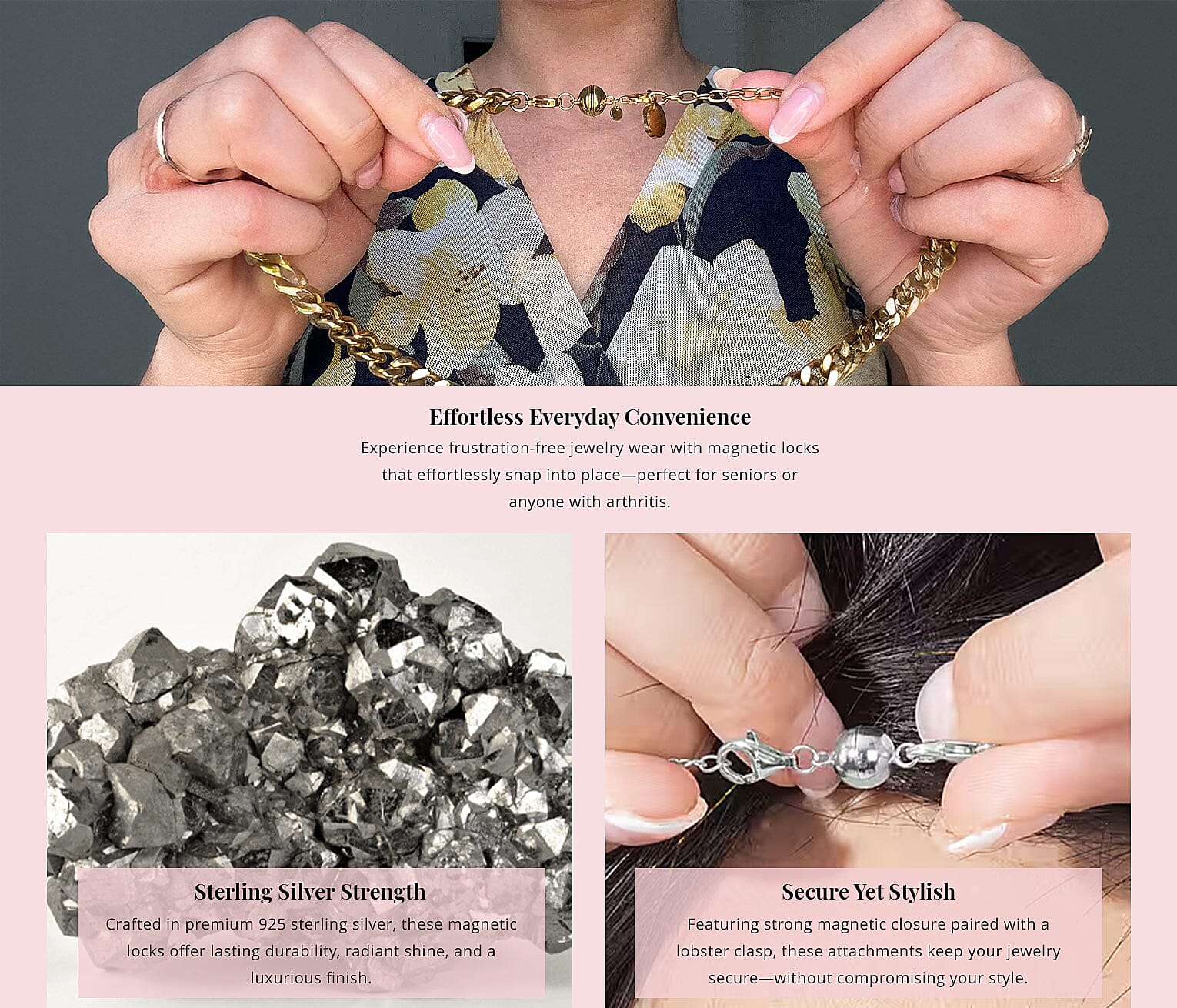 Set of 5 14K Yellow Gold Over Sterling Silver 9mm Round Magnetic Lock with Lobster Clasp Banner