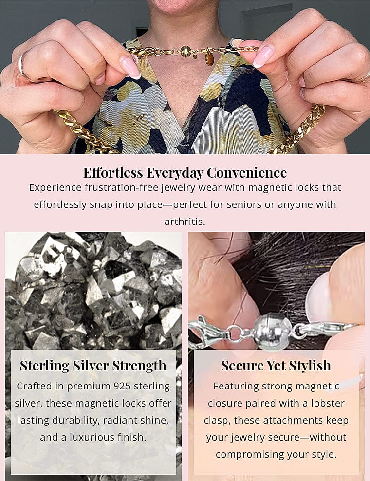 Set of 5 14K Yellow Gold Over Sterling Silver 9mm Round Magnetic Lock with Lobster Clasp Banner