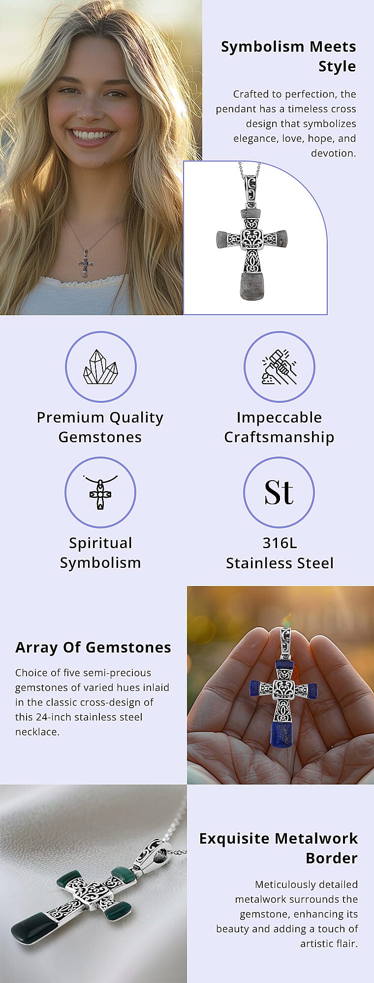 Cross Pendant Necklace 24 Inches in Stainless Steel Banner