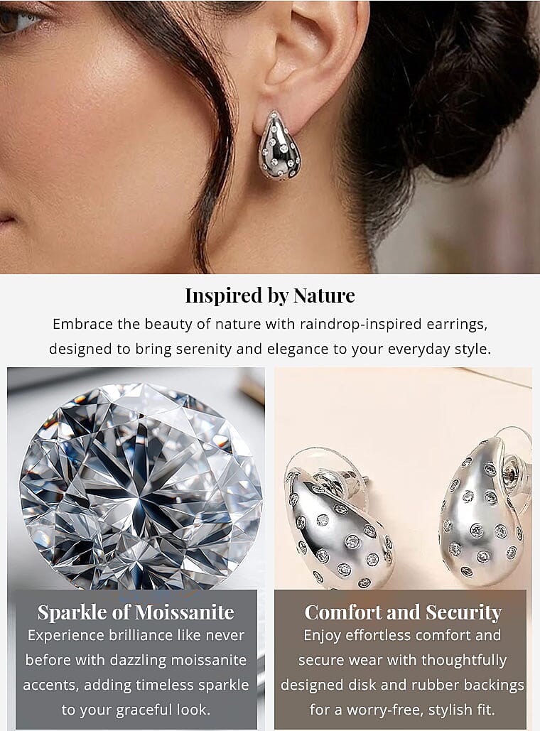 Set of 2 Moissanite Raindrop Tear Drop Statement Earrings in Vermeil YG and Platinum Over Sterling Silver 1.90 ctw Banner