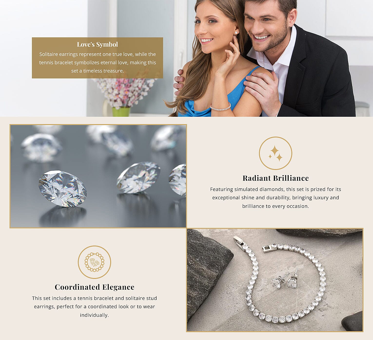 Simulated Diamond Bracelet and Earrings in Goldtone Banner