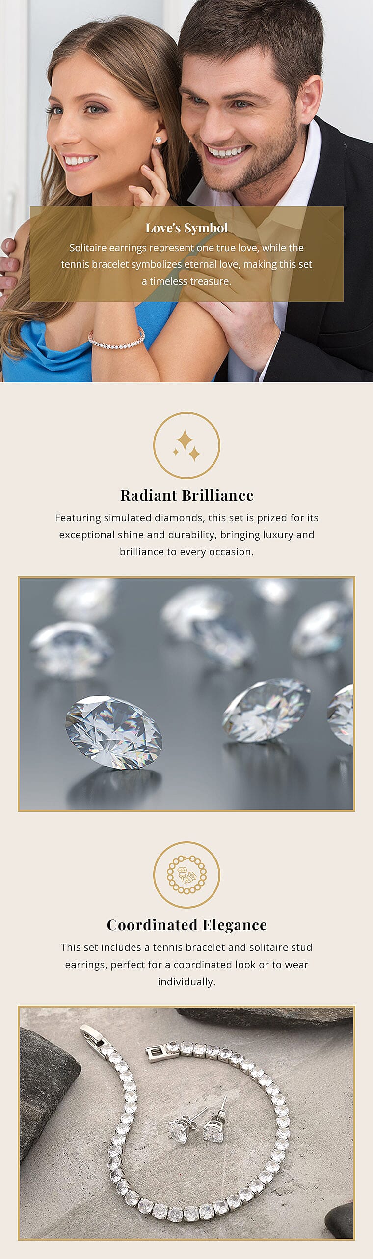 Simulated Diamond Bracelet and Earrings in Goldtone Banner