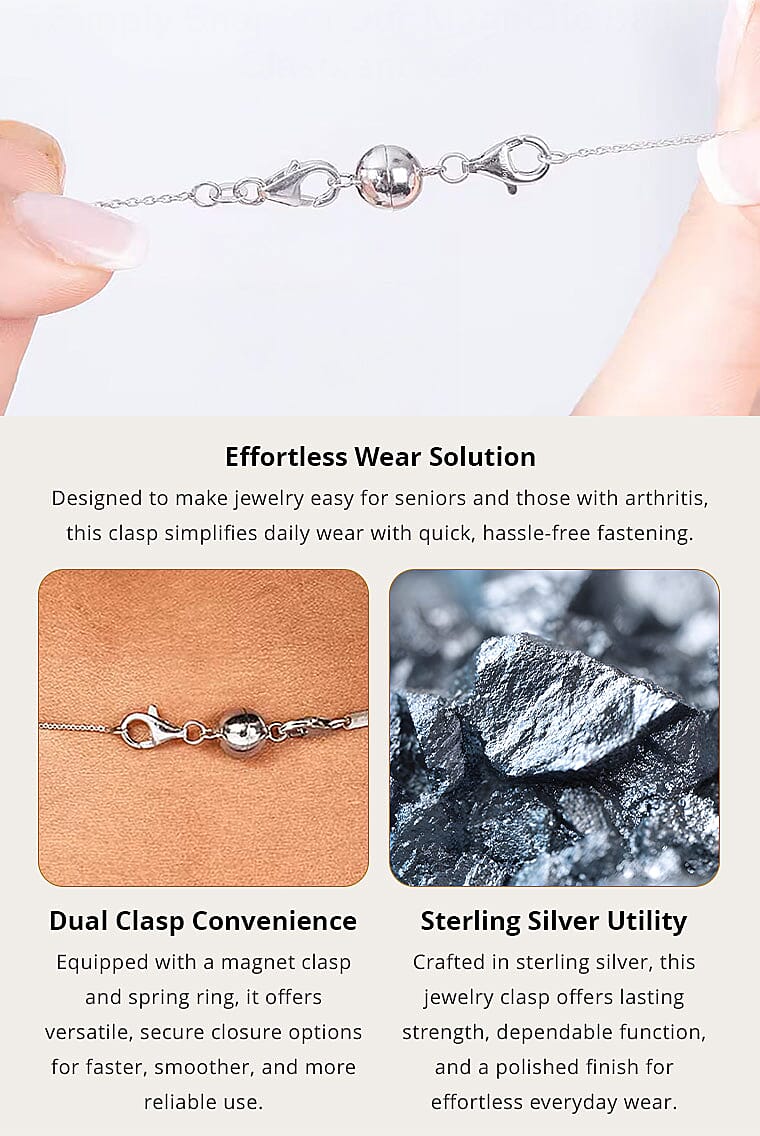 Set of 6 Rhodium, 14K YG and RG Over Sterling Silver 9mm Round Magnetic Lock with Lobster Clasp (14.82 g) Banner