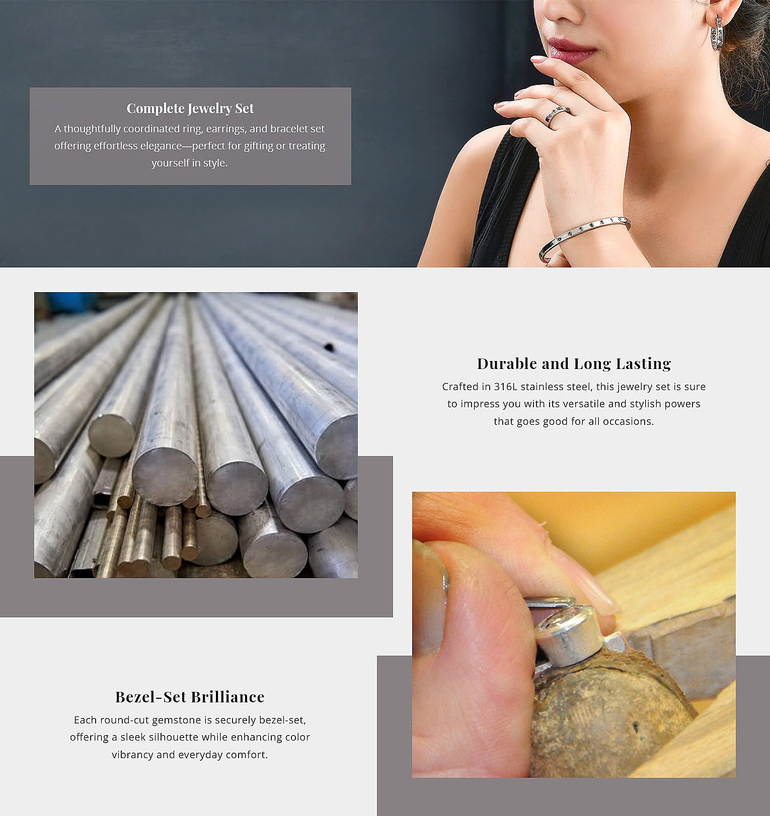 Multi-Tourmaline 2.85 ctw Band Ring , Earrings and Bangle Bracelet (7.25 In) in Stainless Steel Banner